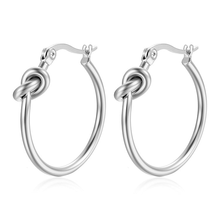 Wholesale Stainless Steel Earrings Knotted Round Wire Titanium Steel Hoop Earrings ACC-ES-LingHai002