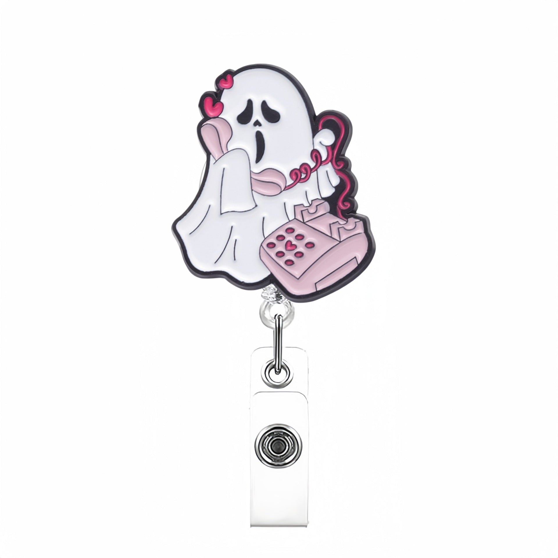 Wholesale Cute White Ghost Retractable Badge Reel with B. O. O.  Design,  Acrylic ID Holder for Nurse Doctor,  Gift