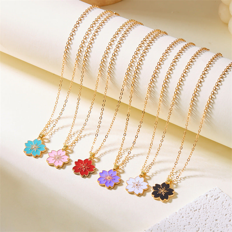 Wholesale  Plum Blossom Pendant Necklace  Color Oil Drop Flower Clavicle Chain