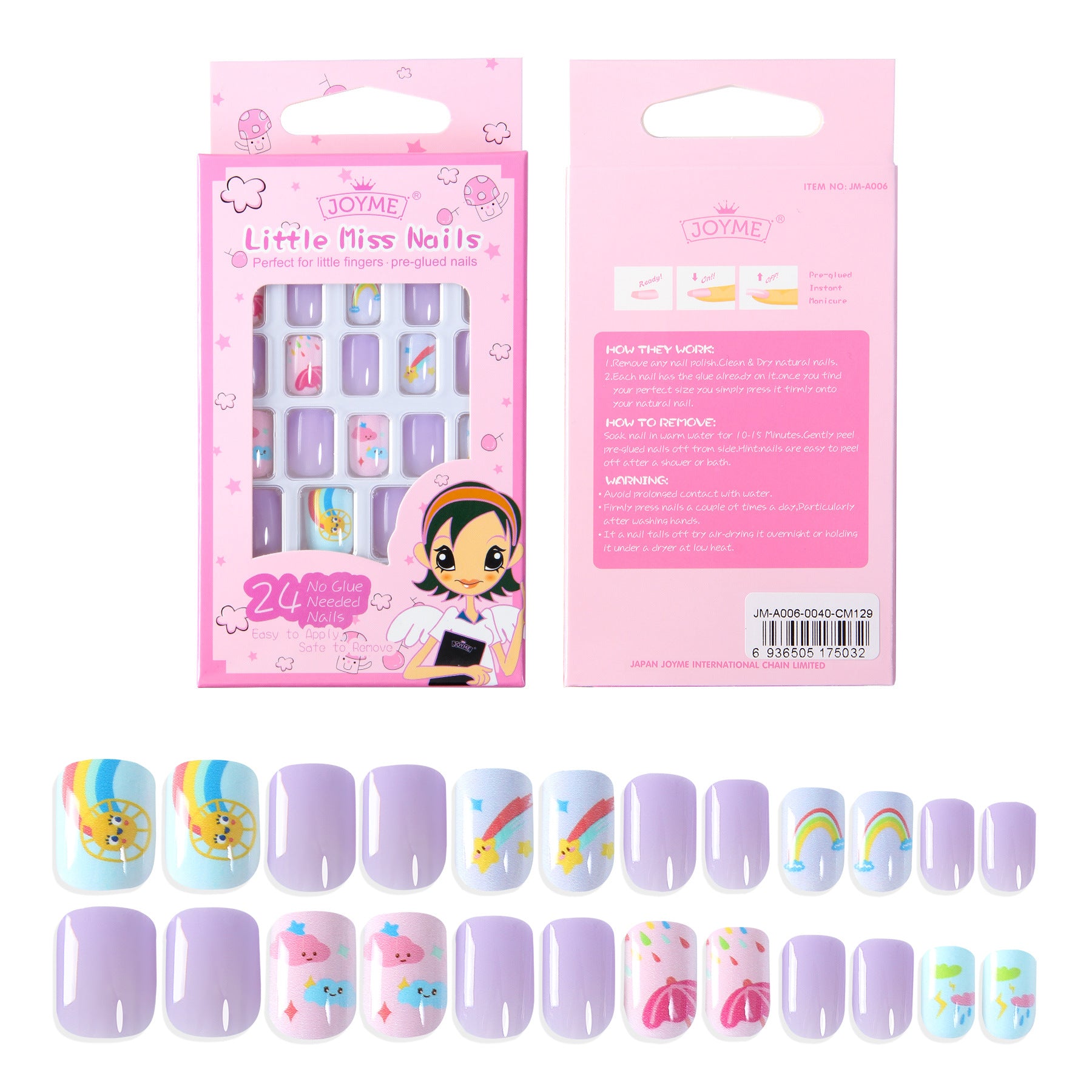 Wholesale Children's Press on Nails Kits 24 Solid Color Back Glue Nail Art Pieces ACC-NS-XKQ004