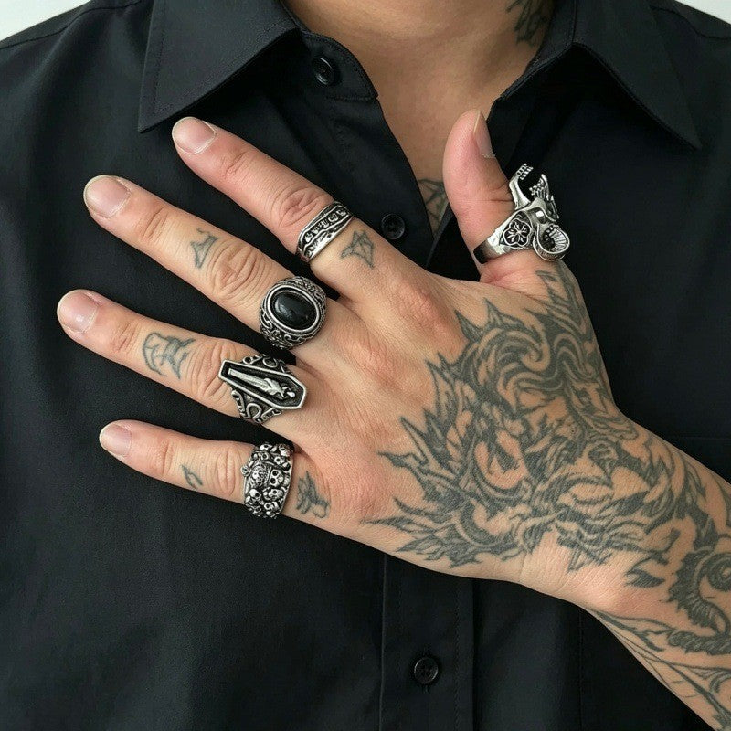 Wholesale Vintage Punk Skeleton  Ring Set 24 Piece Ancient Silver Zinc Alloy Jewelry Accessory