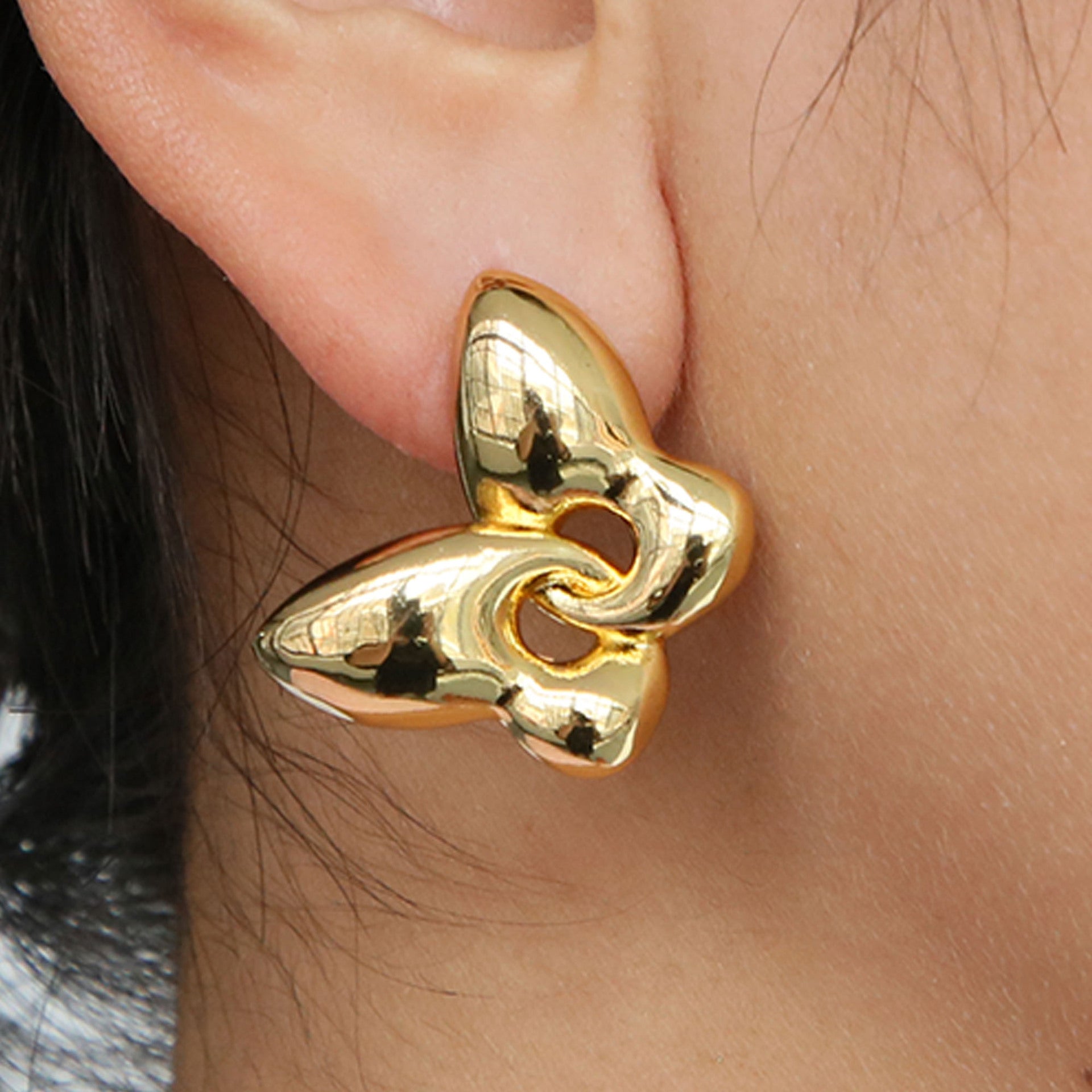 Wholesale  Brass 18K Golden Face Butterfly Earrings