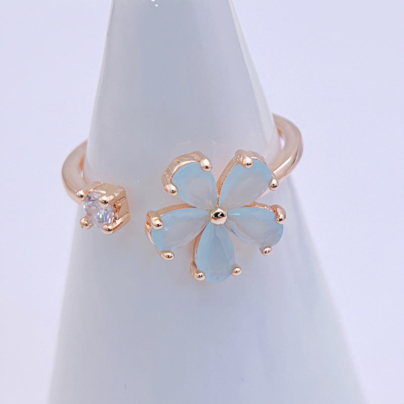 Wholesale Drip-shaped Colorful Zircon Open Heart Flower Rings ACC-RS-YXY021