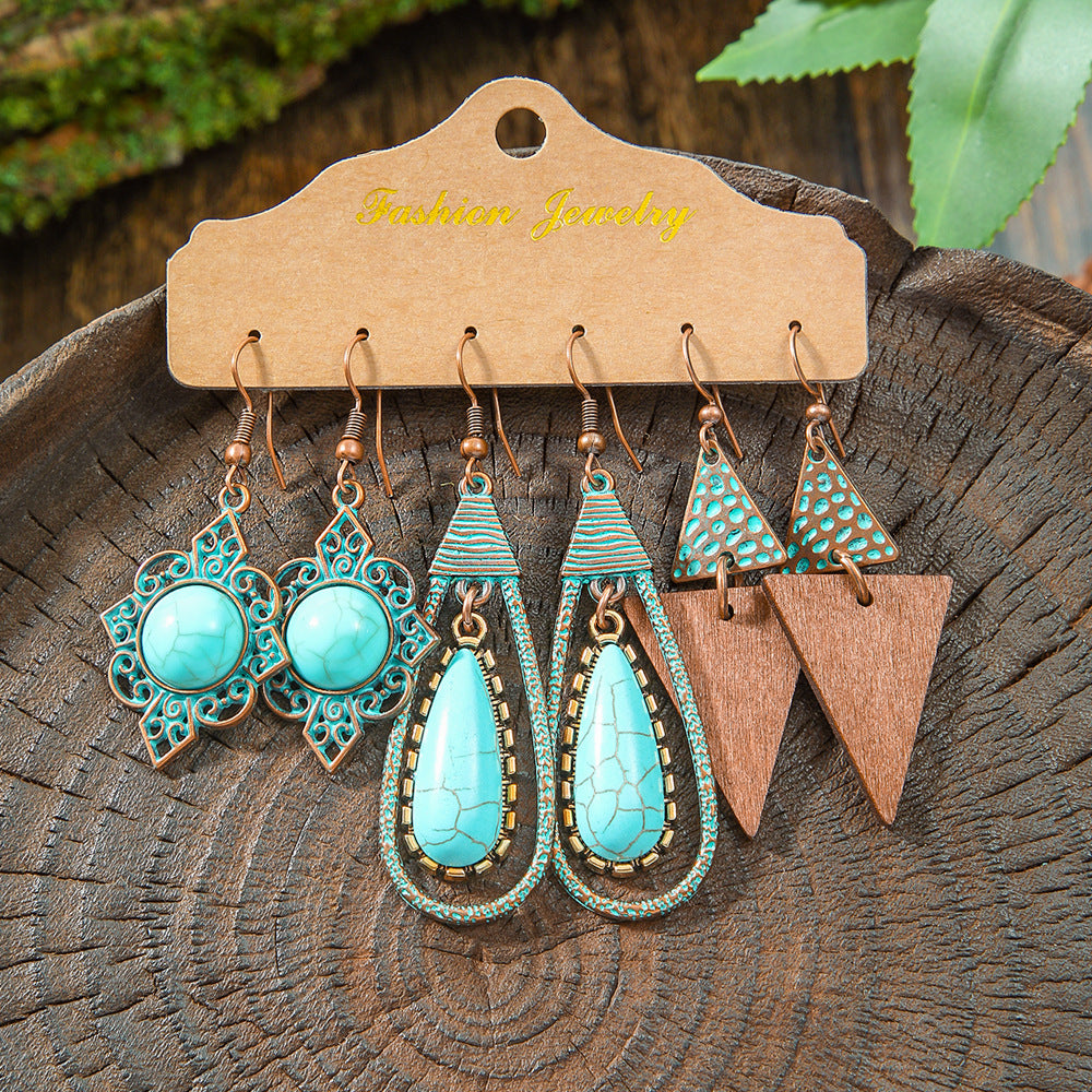 Wholesale Retro Irregular Tassel Earrings Set 3 Piece Alloy Fashion Jewelry for Boutique Resale
