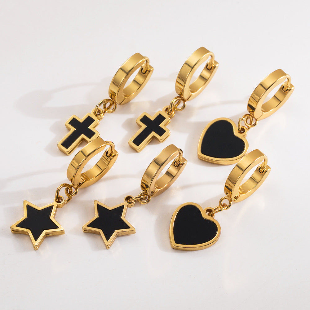 Wholesale Heart Shape Pentagram Cross Stainless Steel Earrings ACC-ES-BP003