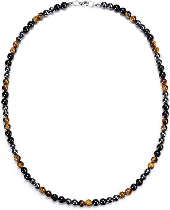 Wholesale  Natural Tiger Eye Stone Handmade Beaded Men' s Necklace