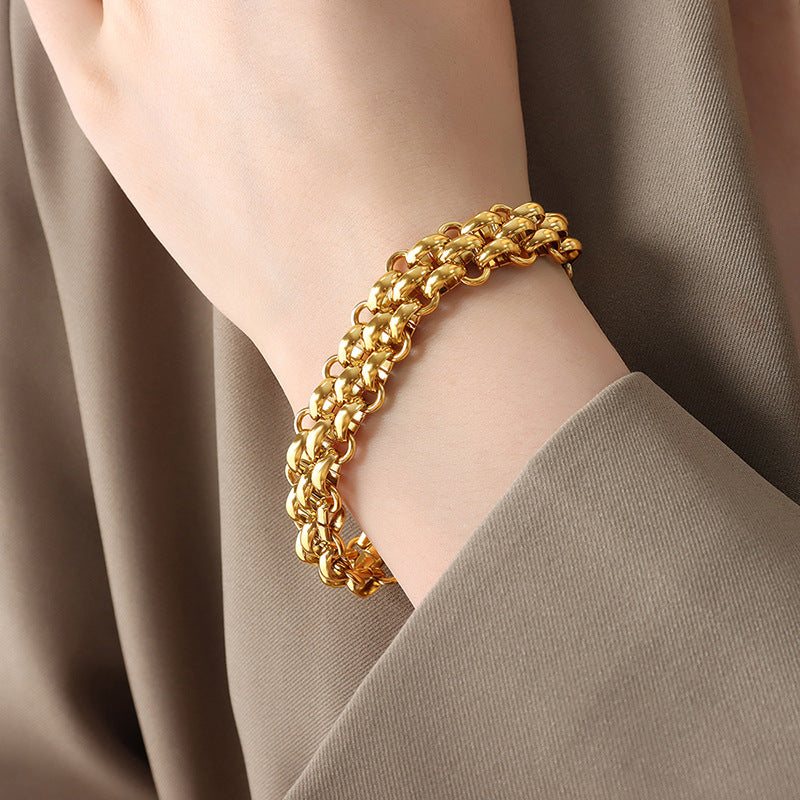Wholesale Ring Buckle Chunky Chain Gold Plated Titanium Steel Jewelry Set Trendy Fashion Accessory for Gift or Resale