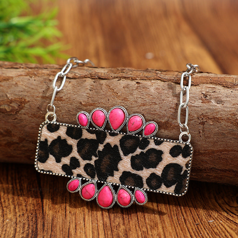 Wholesale Retro Bohemian Necklace with Leopard Print Inlay