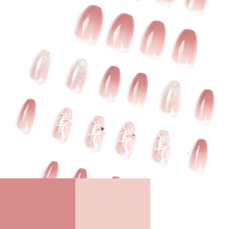 Wholesale 24 Pieces/box Valentine's Day Pink Gradient Butterfly Rhinestone Press-on Nails Kits ACC-NS-LeFan008