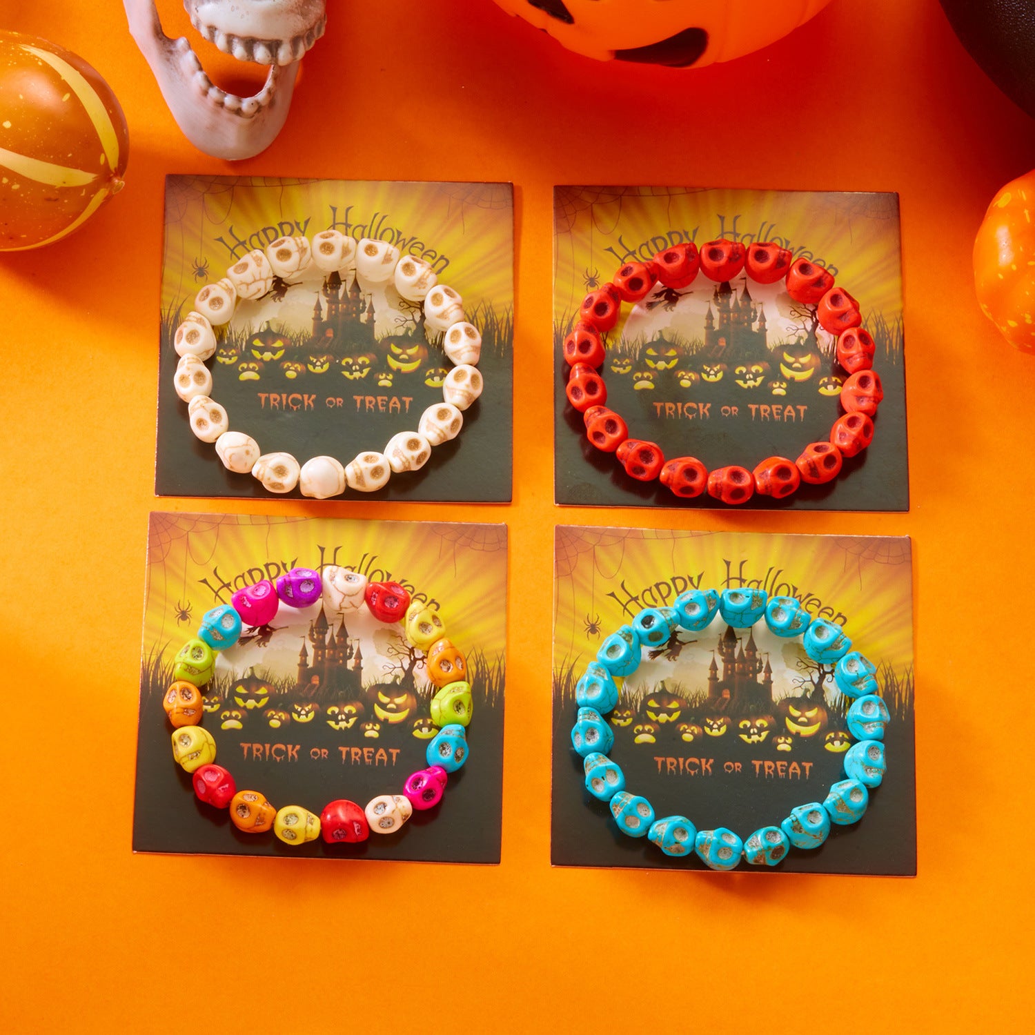 Wholesale Halloween Resin Beaded Bracelet Skull Paper Card Bracelet