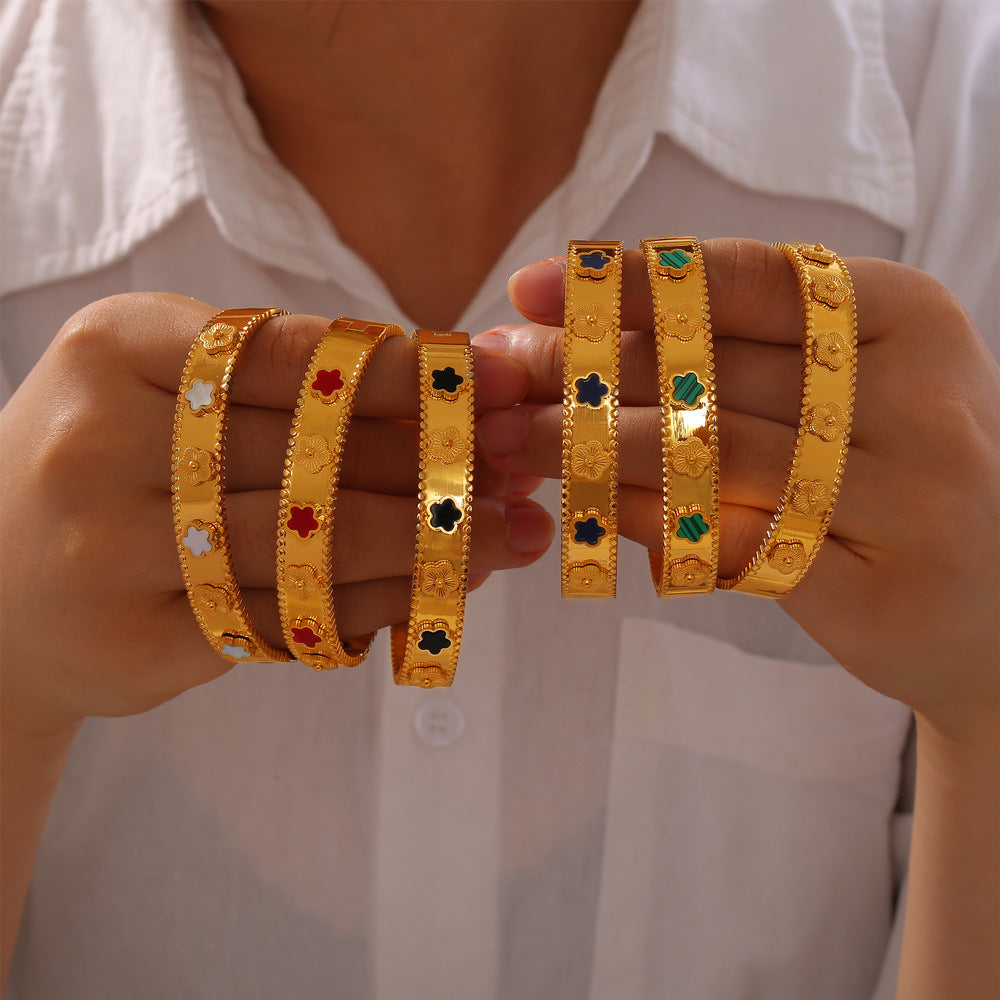 Wholesale Flower Titanium Steel 18k Gold Plated Bracelet ACC-BT-OMK001