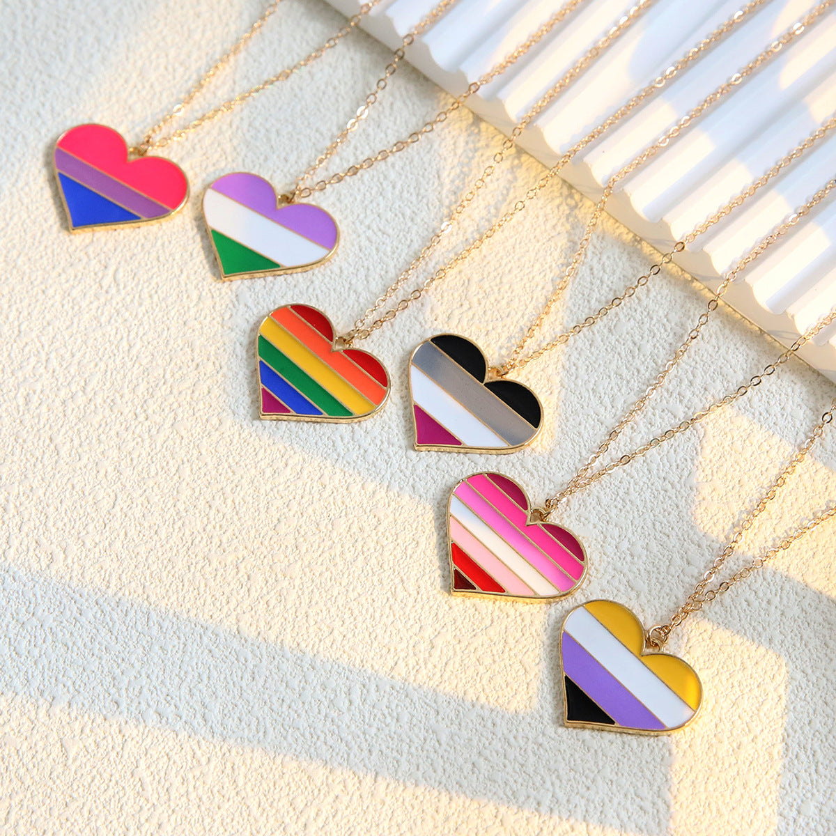 Wholesale Rainbow Color Heart Shaped Oil Drop Pendant Necklace ACC-NE-Zhey001