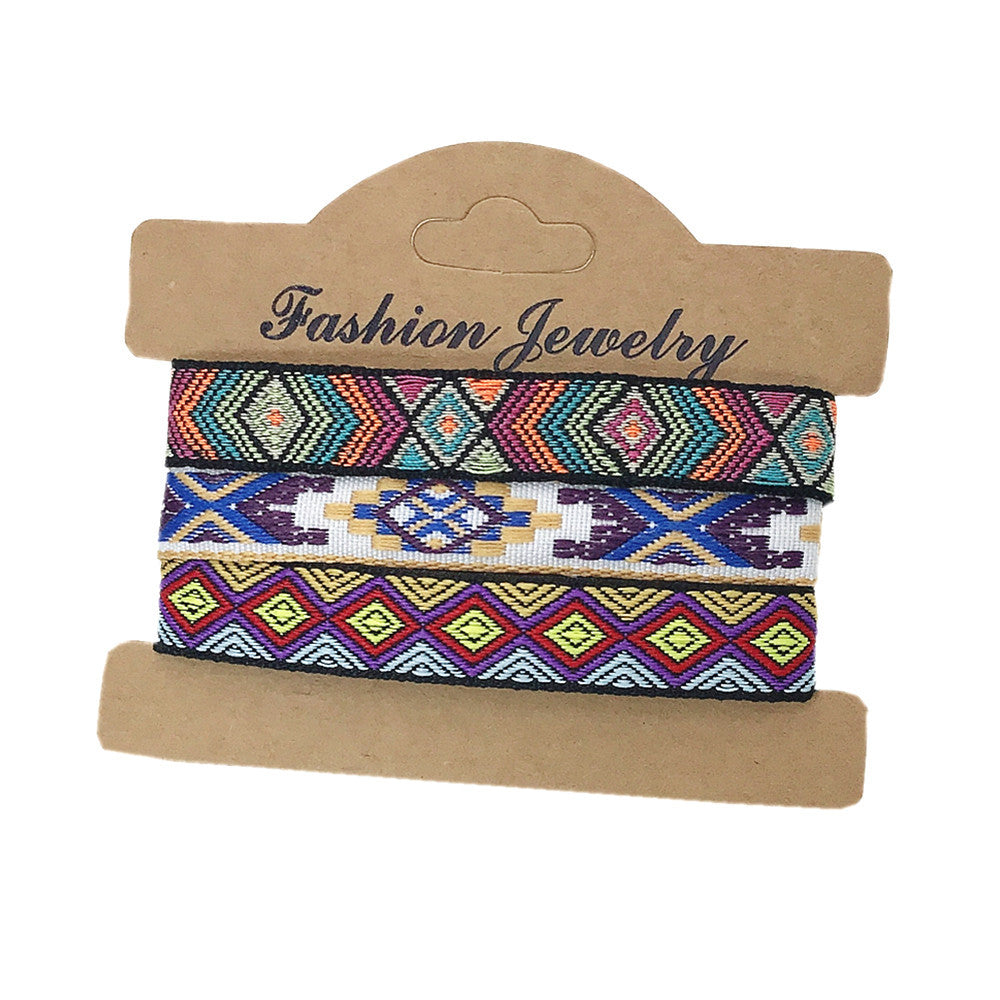 Wholesale 3 Pcs Set Hot Sale Retro Ethnic Bohemian Hand Rope Nepal Colorful Woven Bracelet Jewelry