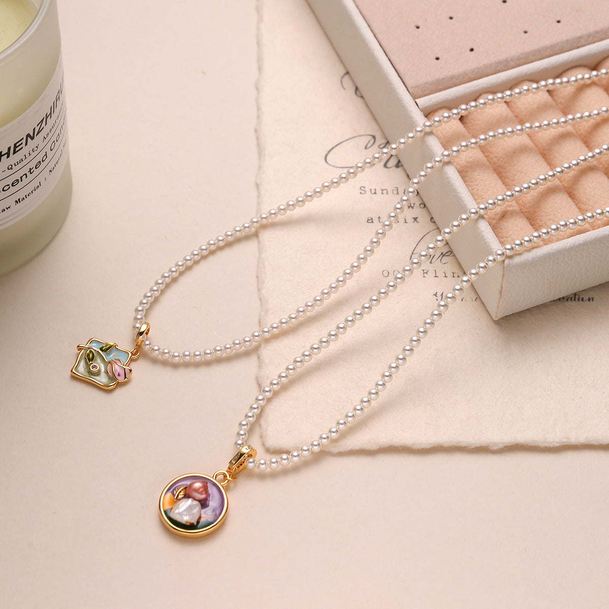 Wholesale Middle  Oil Painting Pearl Necklace Light Luxury Necklace