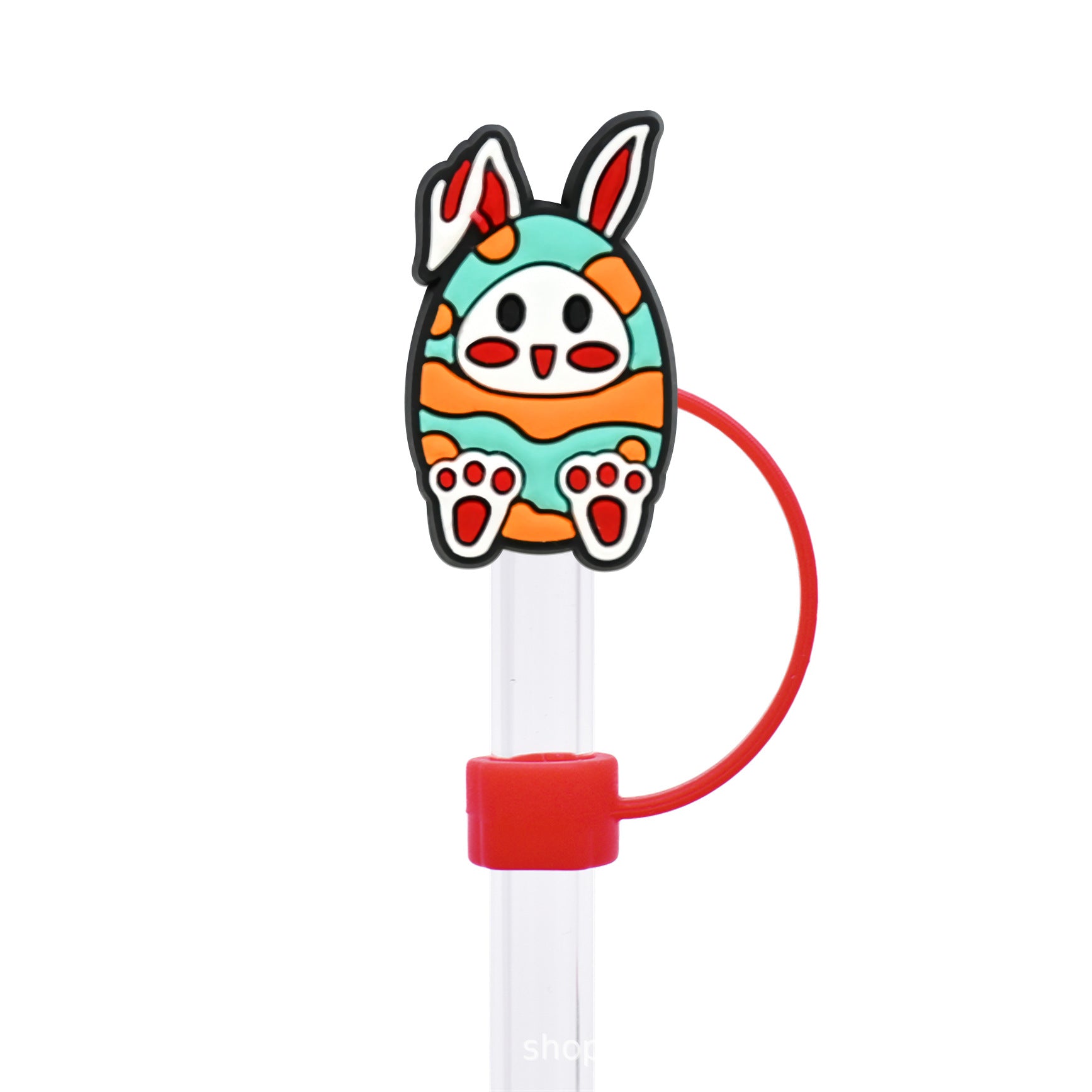 Wholesale Random 50pcs Easter Cute Bunny 10mm PVC Soft Straw Tube Cap