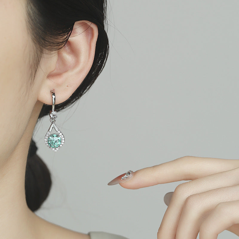 Wholesale Sparkling Simulated Blue-Green Moissanite Large Diamond Long Teardrop Earrings
