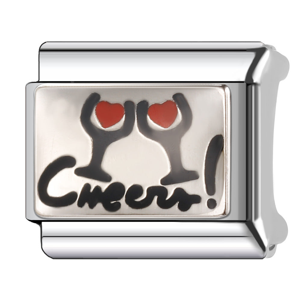 Wholesale Italian Charm Bracelet 9mm DIY Splicing Cartoon Cute Coffee Cup Stainless Steel Composable Bracelet