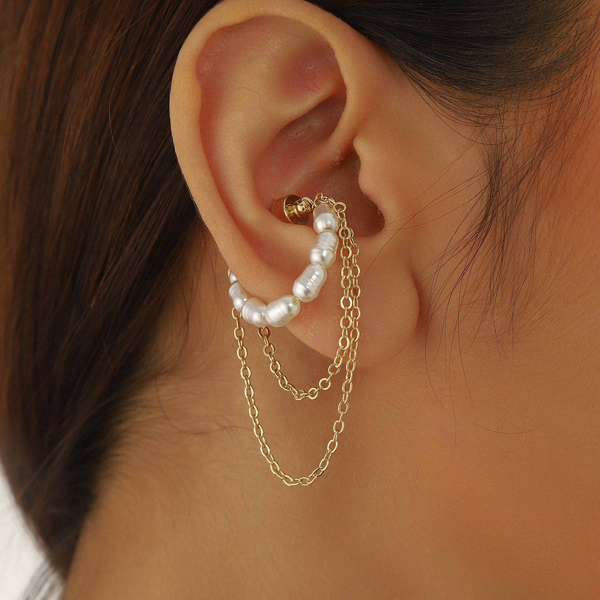 Wholesale  pearl tassel ear clip without ear hole earrings