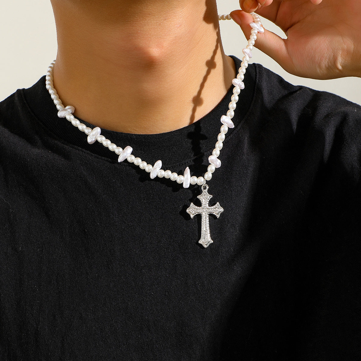 Wholesale Men's Cross Irregular Beaded Necklace ACC-NE-Puxin008