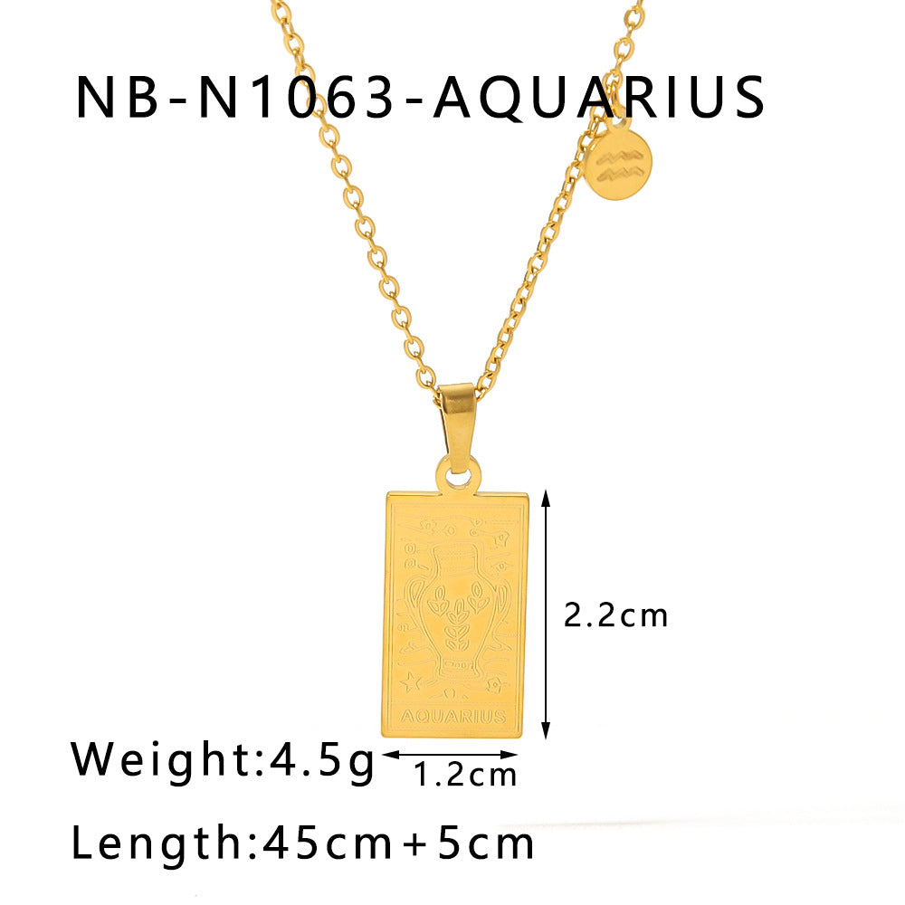 Wholesale stainless steel twelve constellation simple necklace 18K gold plated square clavicle chain