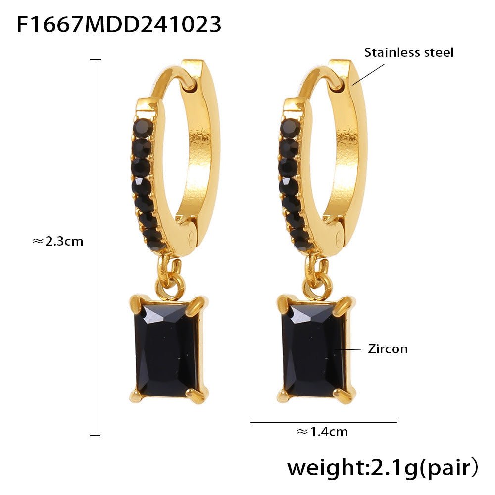 Wholesale Stainless Steel  Light Luxury Square Drop Zircon Earrings