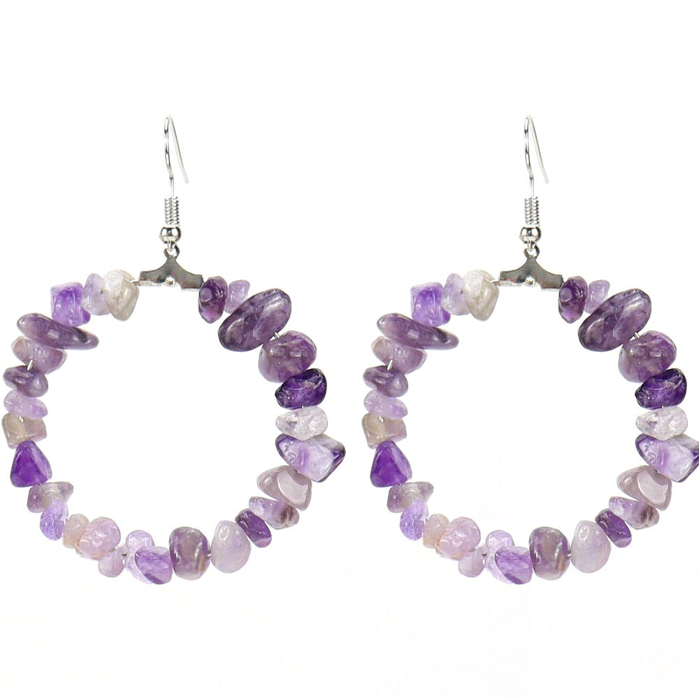 Wholesale Colorful Crystal Natural Stone Geometric Irregular Gravel Beaded Earrings ACC-ES-HanX014