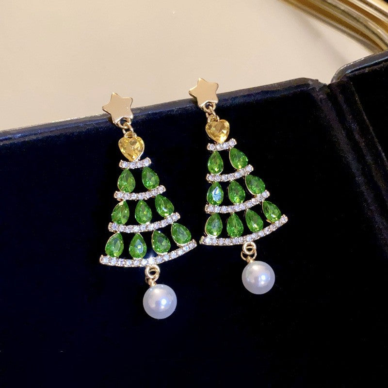 Wholesale  Diamond-embedded  Christmas tree earrings