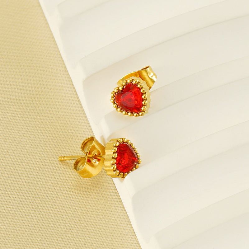 Wholesale  stainless steel new inlaid zircon love small earrings