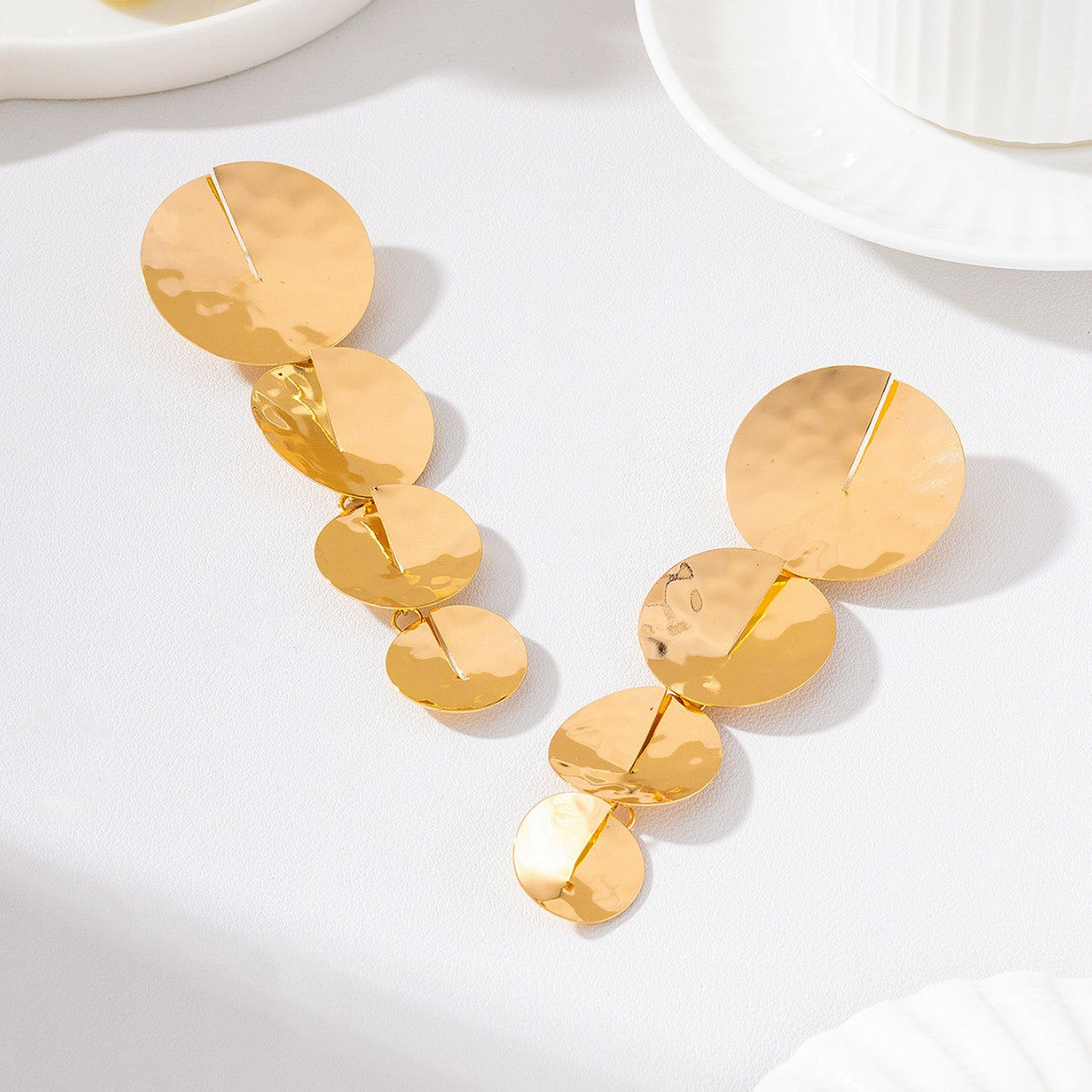 Wholesale Vintage Gold Tone Hammered Tassel Drop Earrings Layered Chic Vacation Jewelry Accessory For Women