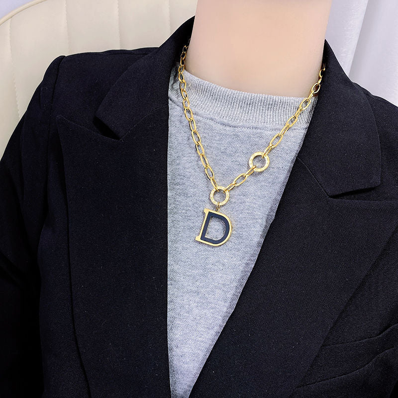 Wholesale  letter D titanium steel sweater chain light luxury long necklaces