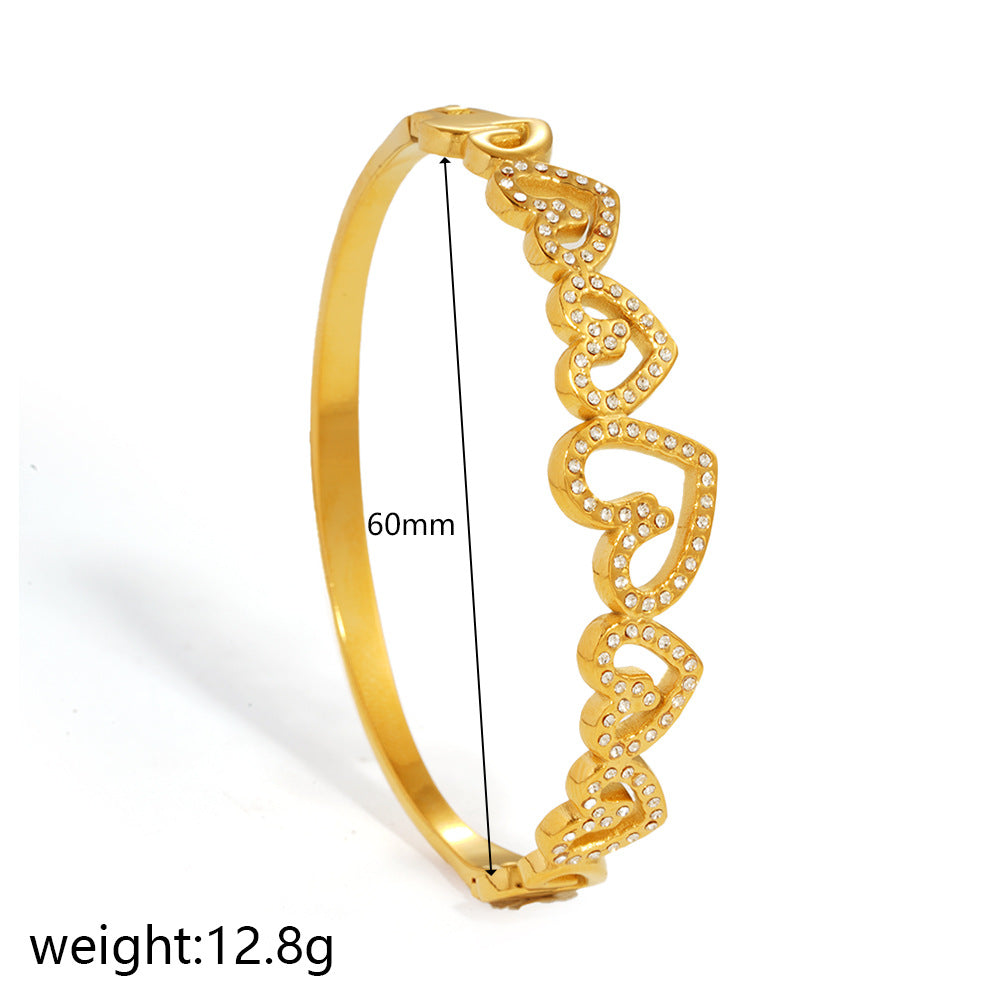 Wholesale Instagram Style Retro Stainless Steel Gold Heart Bracelet