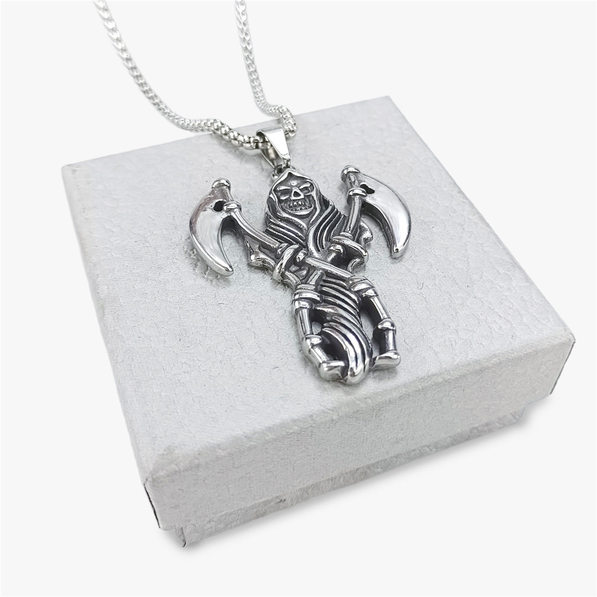 Wholesale Halloween Stainless Steel Skull Sickle Pendant Titanium Steel Boys Necklace ACC-NE-Ruig005