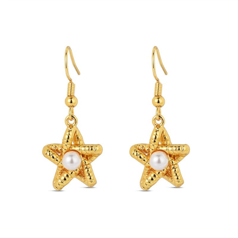 Wholesale Striped Pearl Five-pointed Star Earrings ACC-ES-ChuangYi001