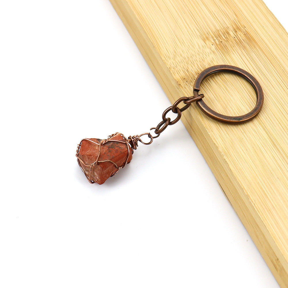 Wholesale Copper Wire Wound Natural Crystal Raw Stone Keychain ACC-KC-HanX007