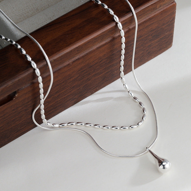 Wholesale Cold Style Double-Layer Water Drop Rice Necklace,  Fashion Clavicle Chain for Women Boutique Resale
