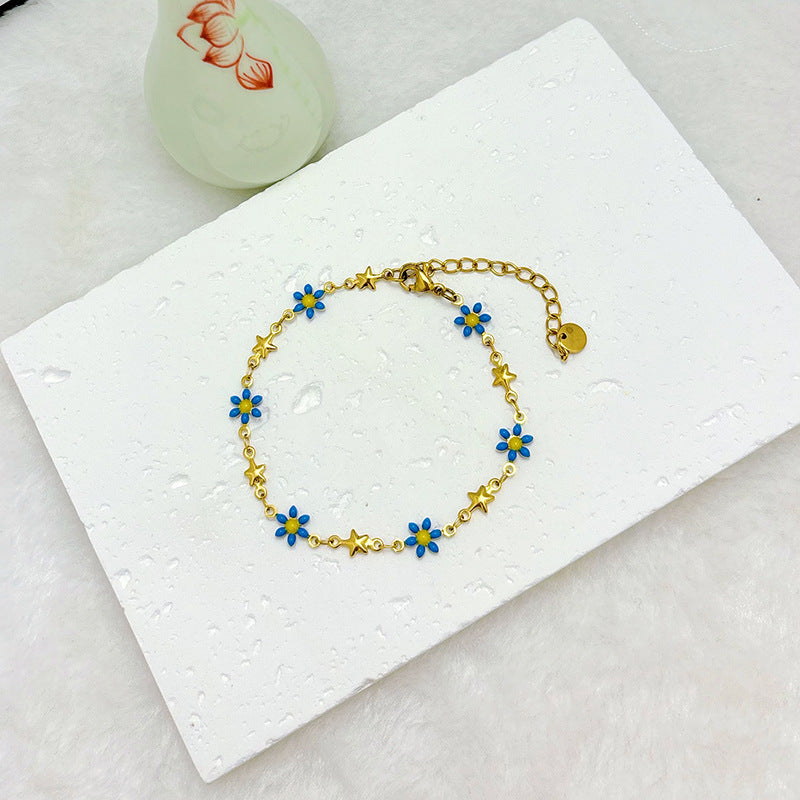 Wholesale  18k gold stainless steel daisy double-sided oil drop flower bracelet