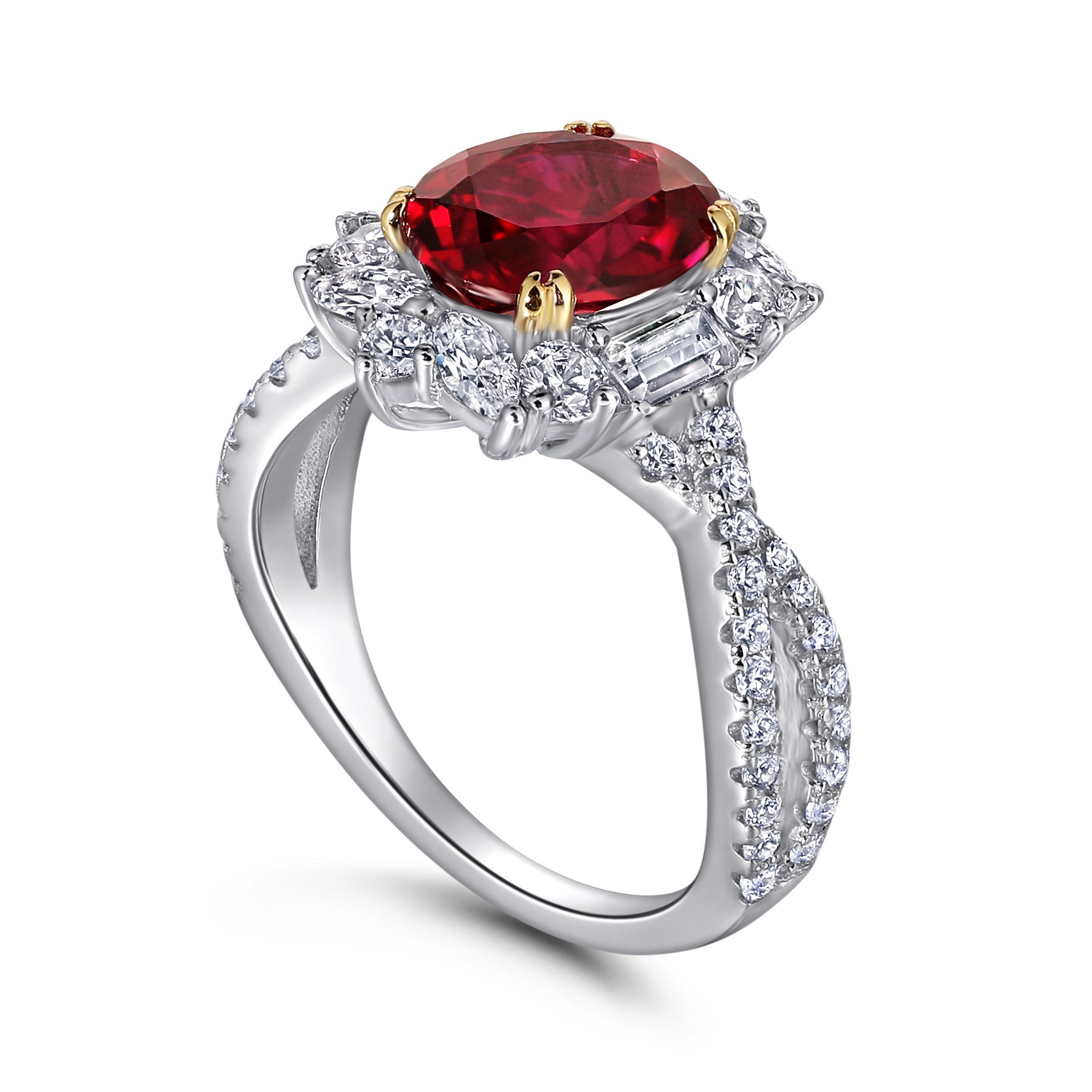 Wholesale 925 Sterling Silver Retro Ruby 2 Karat High Carbon Diamond Ring