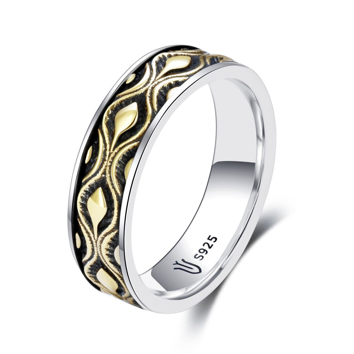 Wholesale 925 sterling silver retro fashion ring two-color ring