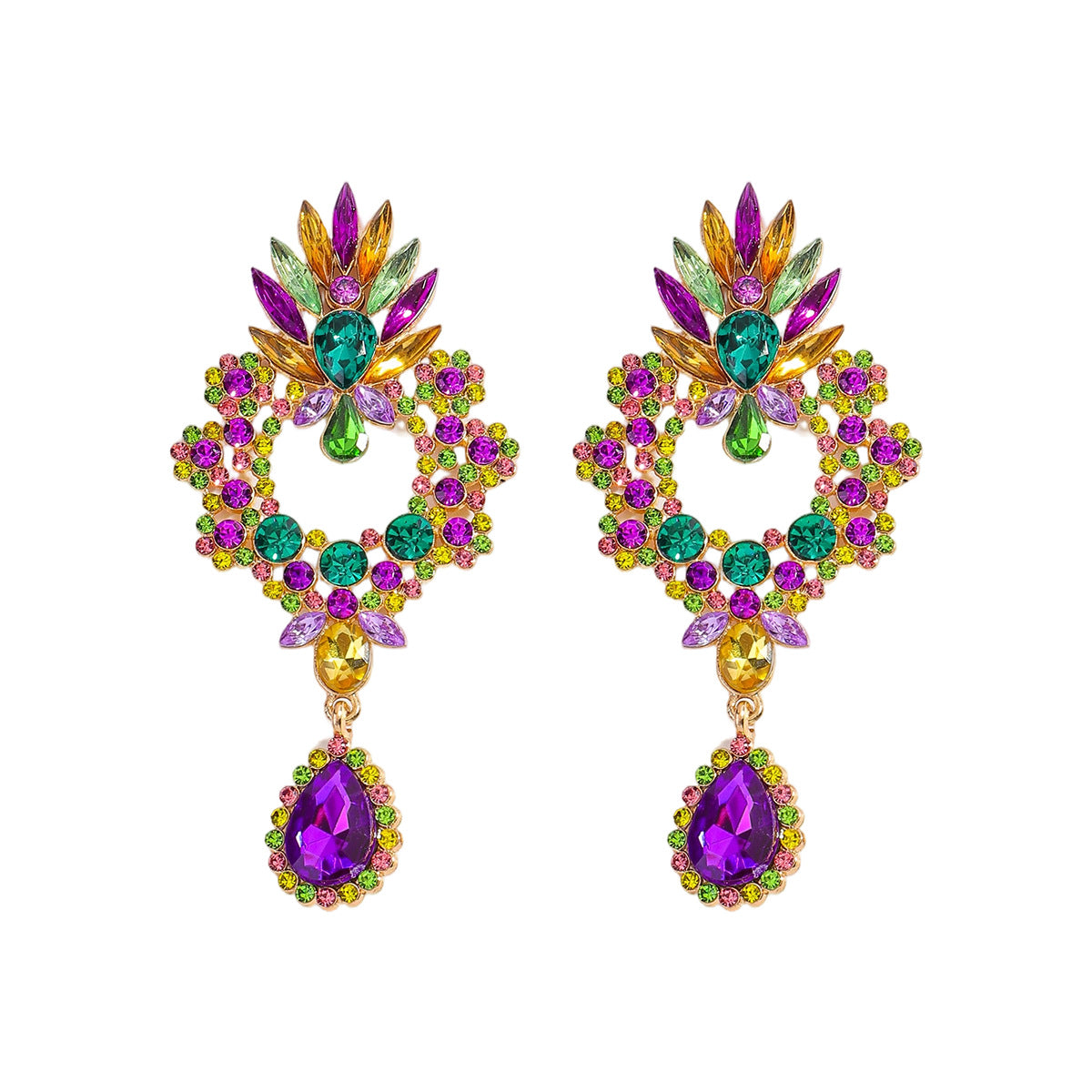 Wholesale Alloy flower-shaped carnival earrings with rhinestones