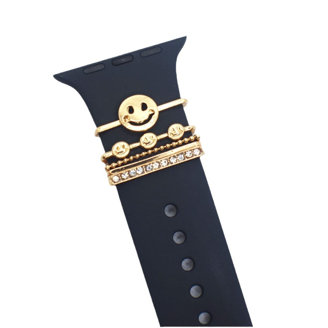 Wholesale Star and Moon Diamond-Encrusted Decorative Ring Suitable for Apple Watch Silicone Strap Decorative Nail Accessories with Sparkling Diamonds