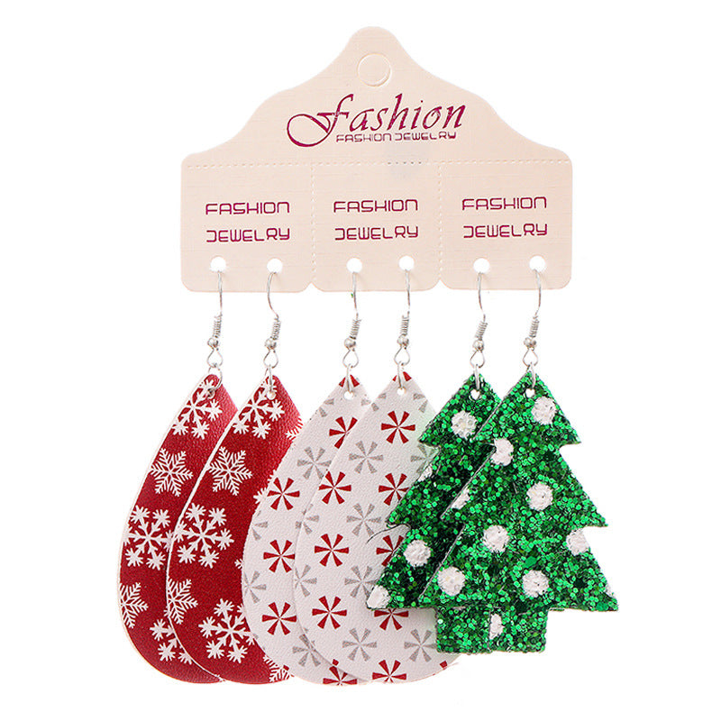 Wholesale 2 Sets Christmas Earrings Set Snowflake Snowman Teacher Medical Water Drop PU Leather Earrings ACC-ES-HY130