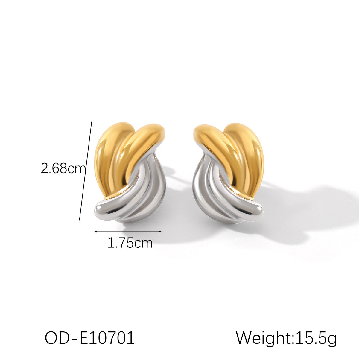 Wholesale Titanium steel earrings gold and silver color matching heart-shaped leaf earrings