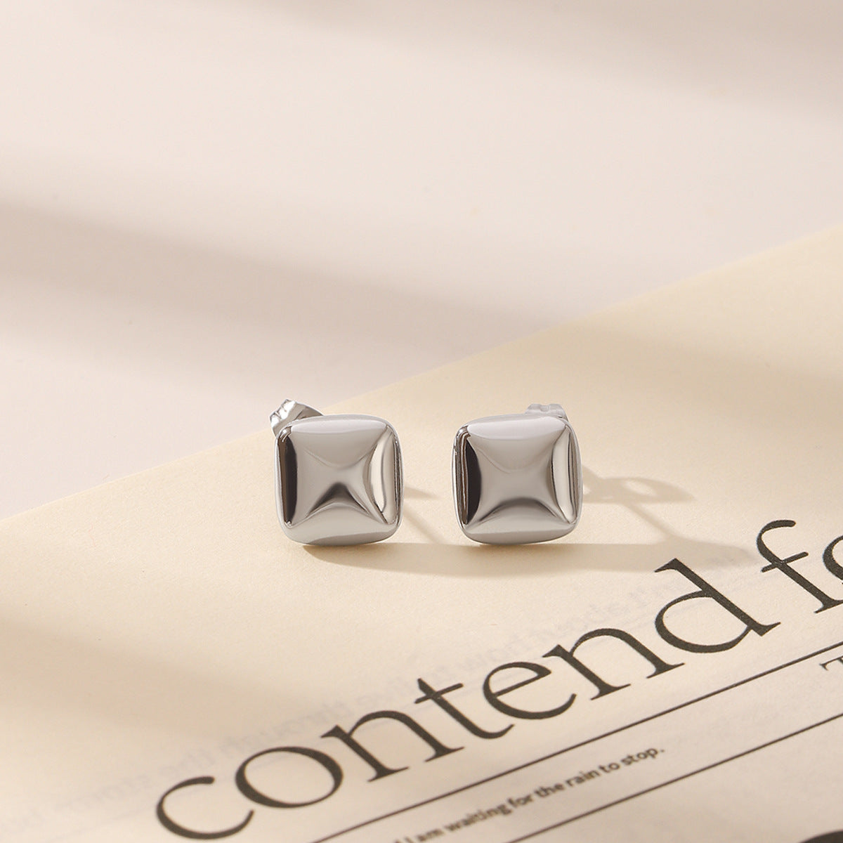 Wholesale  Stainless Steel Square Cut Three-dimensional Earrings