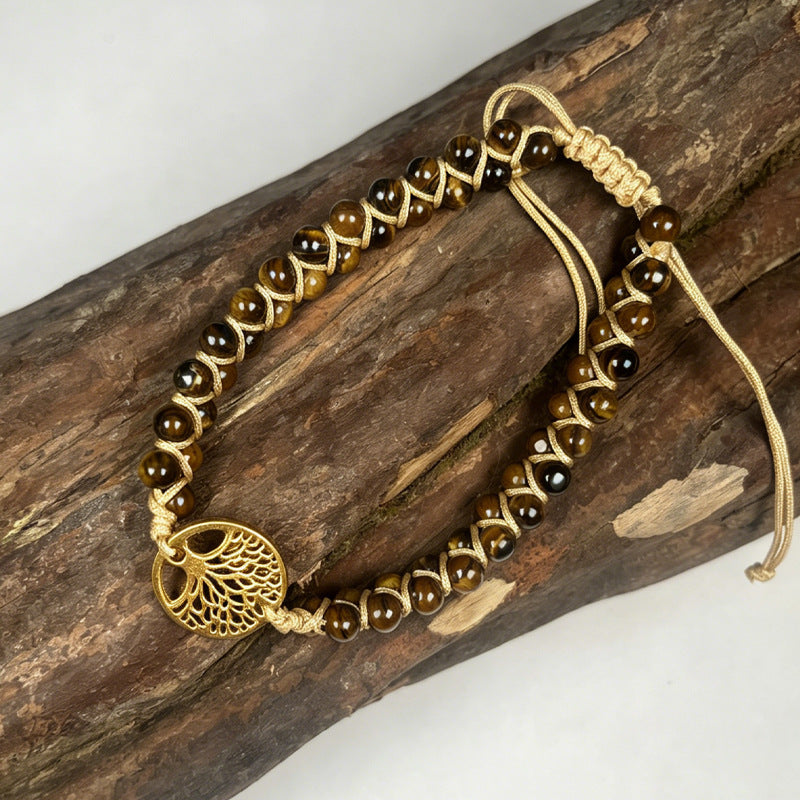 Wholesale Natural Stone Double Layer Woven Bracelet Tree Of Life Blue Turquoise Adjustable Drawstring Stylish Fashion Accessory