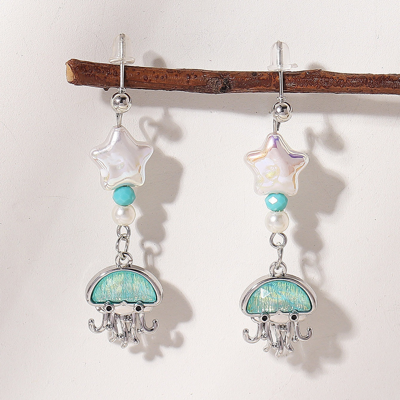 Wholesale Ocean Series Aquamarine Cute Fantasy Jellyfish Alloy Pendant Earrings