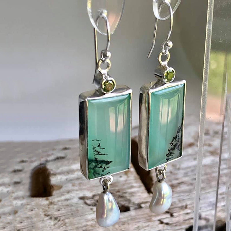 Wholesale  Retro Geometric Blue Opal Distinctive Earrings