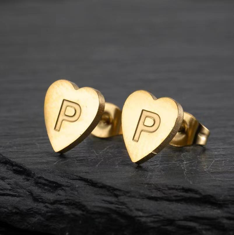 Wholesale Love Earrings English Letters Retro Gold and Silver Earrings Heart Earrings Titanium Steel ACC-ES-FaDiniya001
