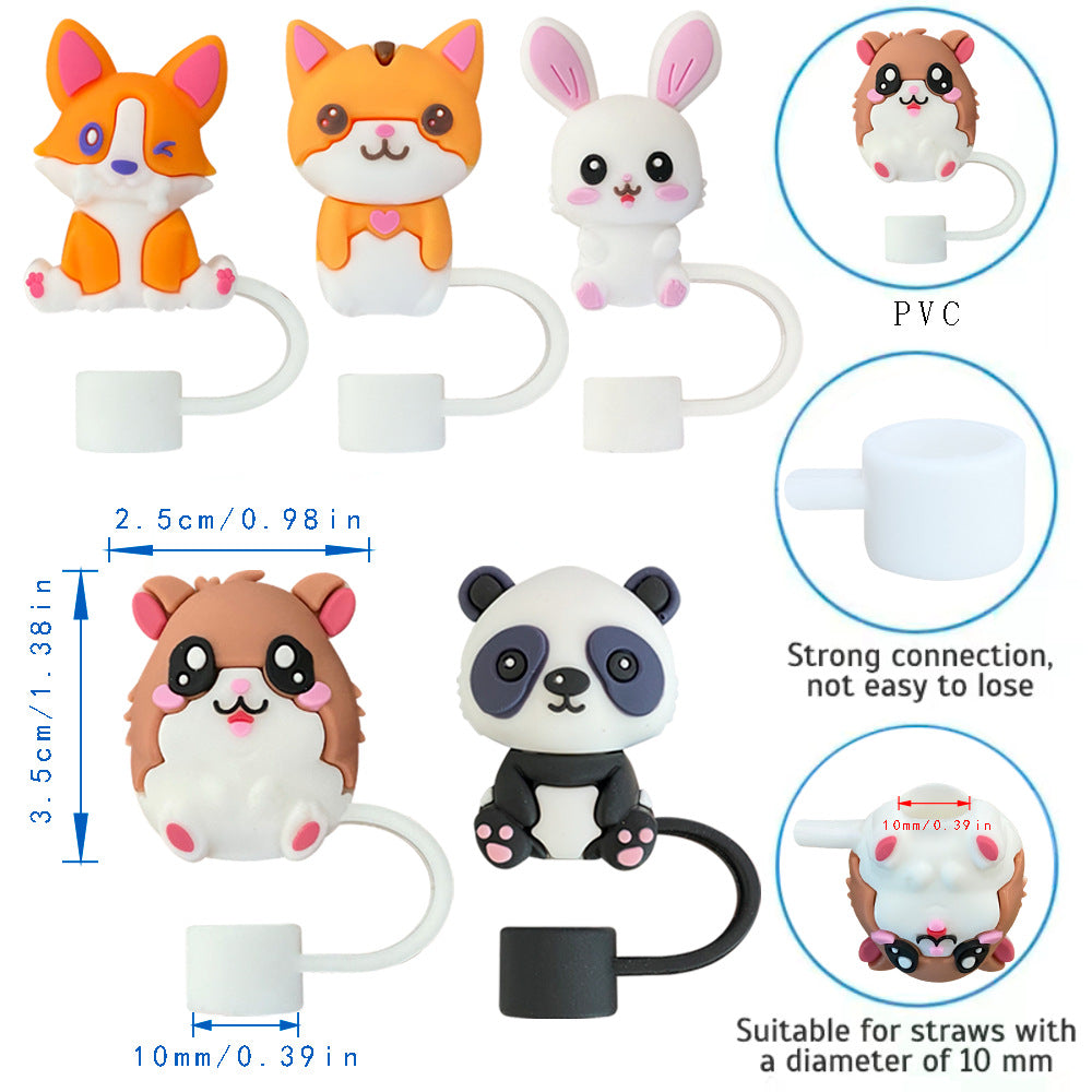 Wholesale 10pcs Cute Animal Straw Cover 10mm Straw Tube Cap ACC-SCR-WX002