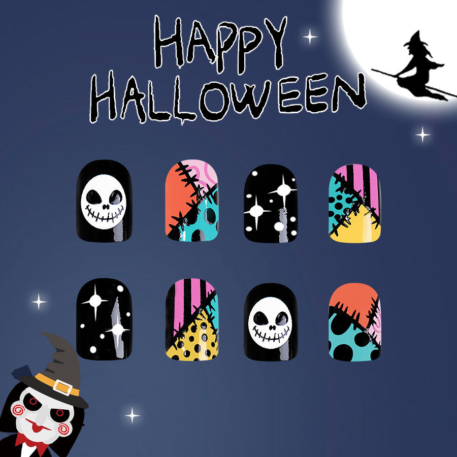 Wholesale 24 Pieces/box Halloween Horror Skull Press-on Nails Kits Nail Stickers ACC-NS-GuaiXL083