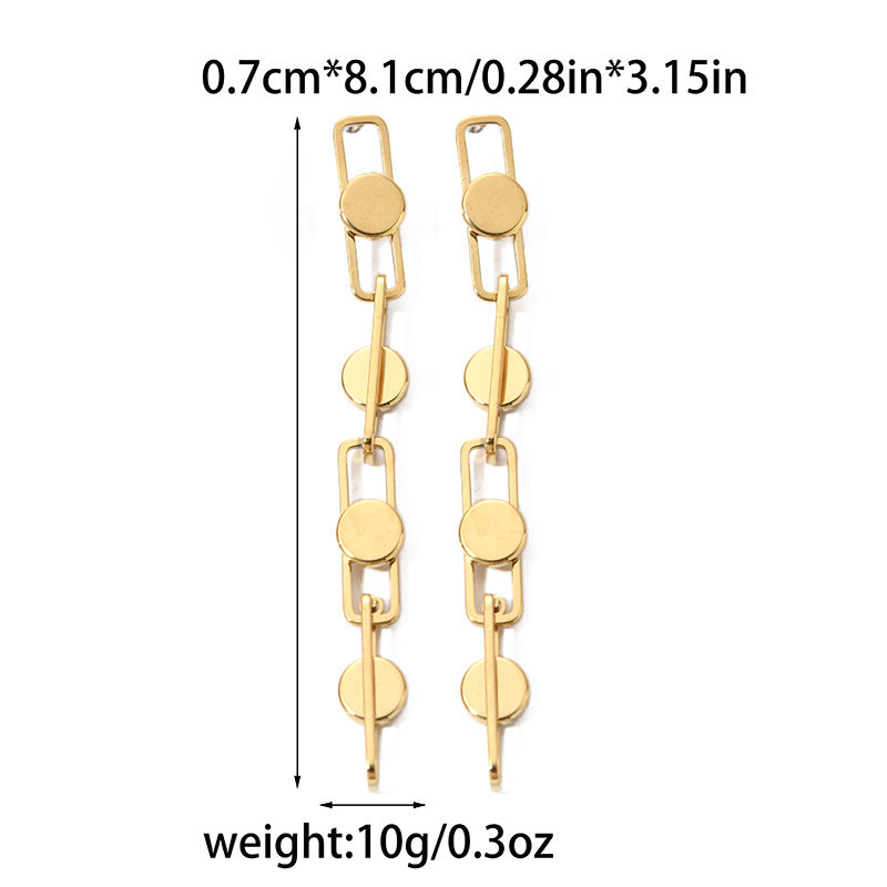 Wholesale Retro gold disc tassel Stainless steel earrings metal fashionable simple long